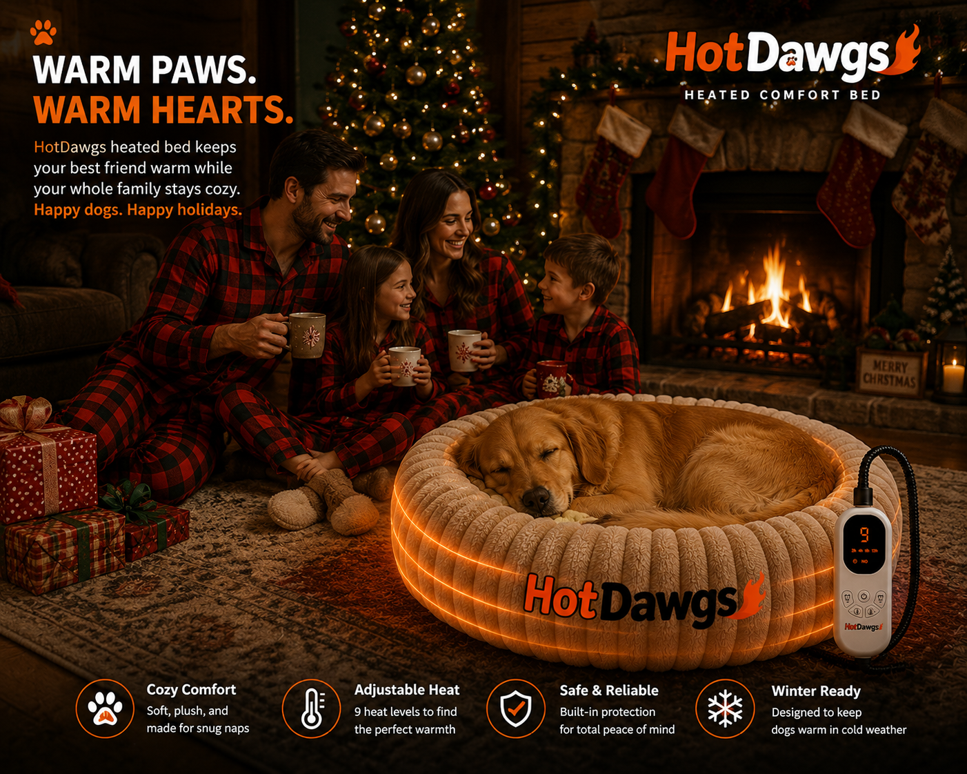 Dog resting warm and relaxed in a HotDawgs bed